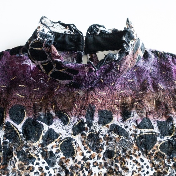 𝅺Joseph Ribkoff Lace Blouse Top Animal Print Leopard Cheetah Womens Size 8 - Picture 6 of 8